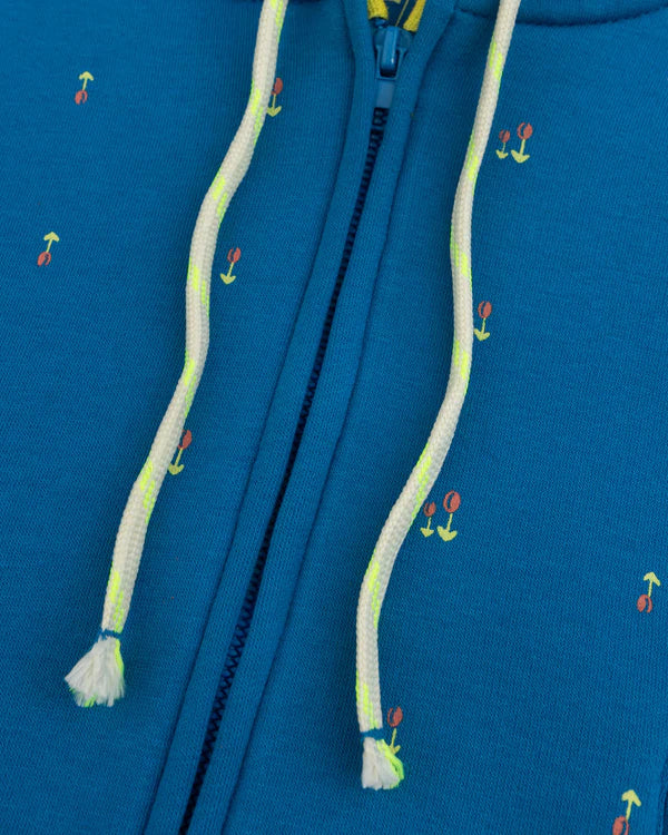 Floral Blue Zipper Hoodie